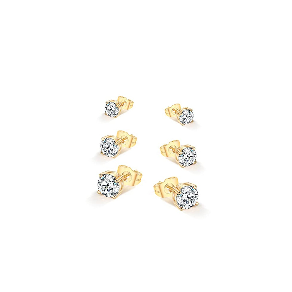 Photos - Earrings Yumay 9CT Gold-Filled 3-Pair Crystal Stud  Set for Women & Girls - Hypoallergenic, Nickel-Free