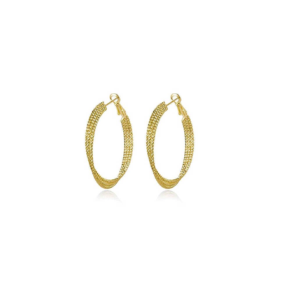 Yumay 9ct Gold Filled Hoop Earrings,3 Layer Earrings with Diamond Cut for Women (40MM).