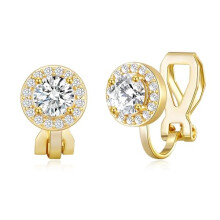 Philip Jones Gold Plated Round Halo Clip On Earrings Created with Zircondia? Crystals
