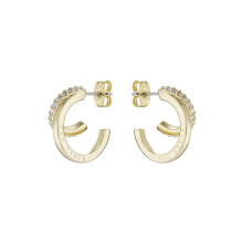 Ted Baker Helias Double Hoop Crystal Earrings - Gold Tone with Crystal Row & Brand-Engraved Hoop (Hypoallergenic Posts)