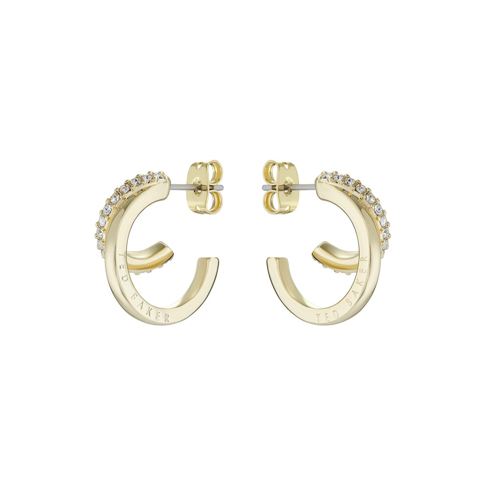 Ted Baker Helias Double Hoop Crystal Earrings - Tone With Crystal Row & Brand-Engraved Hoop (Hypoallergenic Posts) Gold