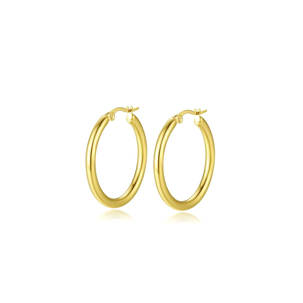 Yumay-9ct Gold Filled Smooth Creole Hoop Earrings for Girls or Women 30MM Hoop