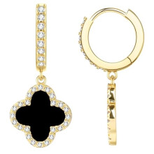 Lucky Leaf Irish Earrings Gold Dangle Earrings for Women Vintage Diamond Black Leaf Earrings 14K Gold Plated Huggie Drop Earrings Lucky Sparkling