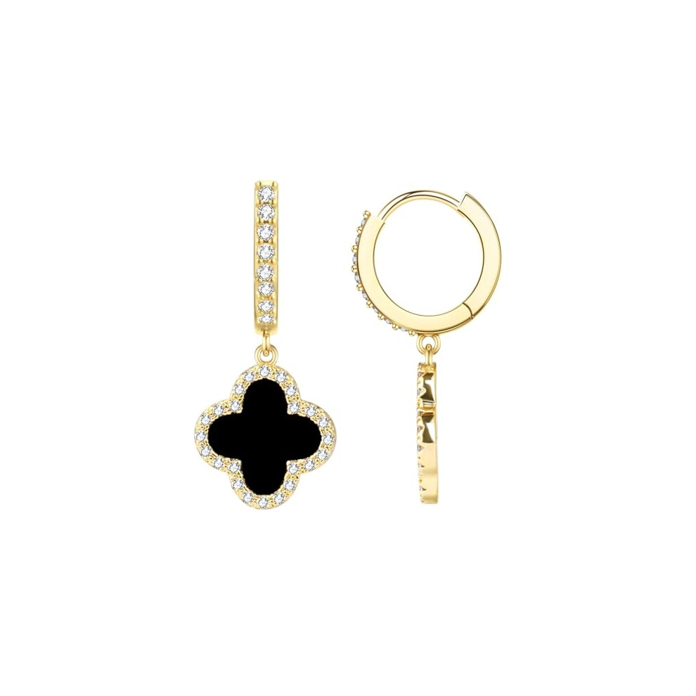 Lucky Leaf Irish Earrings Gold Dangle Earrings for Women Vintage Diamond Black Leaf Earrings 14K Gold Plated Huggie Drop Earrings Lucky Sparkling