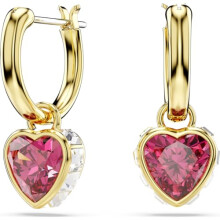 Swarovski Chroma drop earrings, Heart, Red, Gold-tone plated