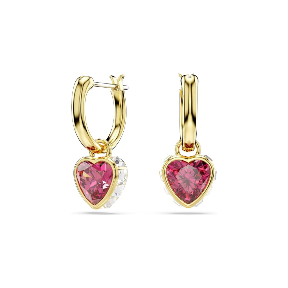 Swarovski Chroma drop earrings, Heart, Red, Gold-tone plated