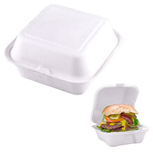 Edenpack Bagasse Burger Box Eco-Friendly Clamshell Takeaway Boxes Compostable Recyclable Disposable Food Containers (100, White Bagasse Box 7x5''),
