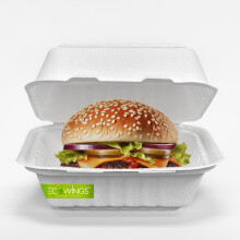 ECOWINGS 6x6 Inch Bagasse Burger Box, Pack of 50, Eco-Friendly and Compostable Takeaway Food Containers, Clamshell, Ideal for Burgers, Sandwiches, and