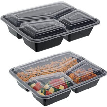 HOT BARGAINS 50 X Disposable Square Shape 3 Compartment Black Food Containers with Clear Lids Microwave, Oven and Freezer Safe BPA-Free for Catering