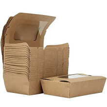 La Llareta 20 Pieces/900ml/32oz Kraft Paper Box for Food, Takeaway Salad Box, Biodegradable Food Containers, with Window, Oil and Water Proof, for