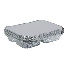 M1SS (Pack of 25pcs)- 3 Compartment Aluminium Foil Containers Tray with Lid Takeaway Silver Foil Food Containers for Cooking, Food Storage Baking,