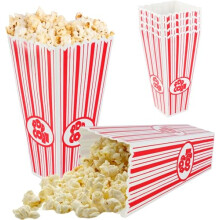 4 Pack Reusable Popcorn Containers, Classic Striped White & Red Plastic Holders Ideal for Family Movie Nights, Home Cinema Snack Boxes