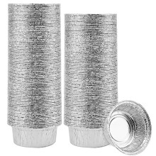 PINGEUI 125 Pack 10 OZ Round Aluminum Foil Trays, 122 x 92 x 45 MM Aluminium Foil Bowls Tin Foil Trays for Party, Camping and Restaurant