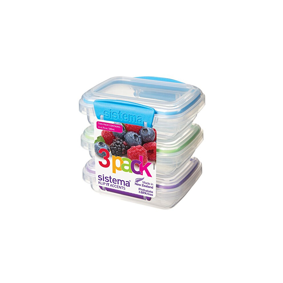 Sistema KLIP IT Accents Collection Food Storage Containers, 6.7 oz./0.2 L, Color Received May Vary, 3 Count