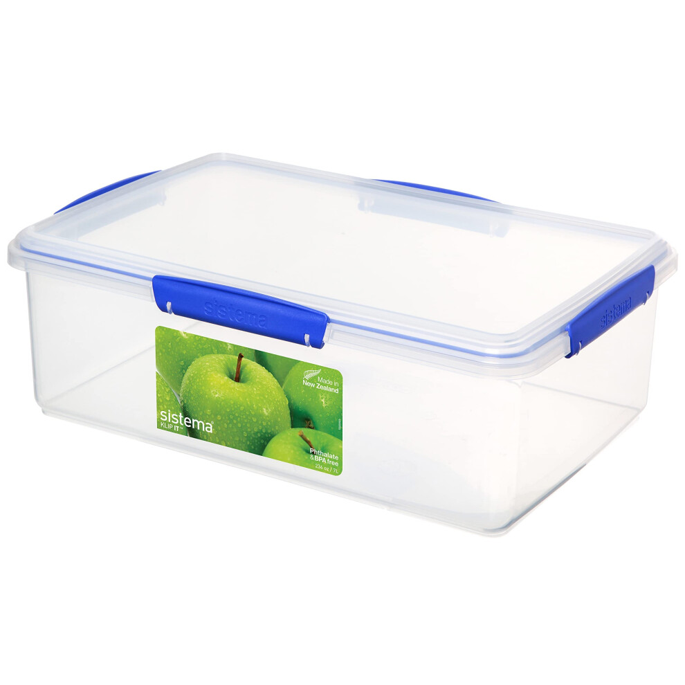 Sistema KLIP IT Food Storage Container | 7 L | Stackable & Airtight Fridge/Freezer Food Box with Lid | BPA-Free Plastic | Blue Clips | 1 Count