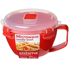 Sistema Microwave Noodle Bowl, BPA-Free Dishwasher Safe, 940 ml, Red/Clear (Pack of 2)