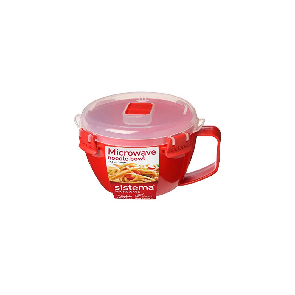 Sistema Microwave Noodle Bowl, BPA-Free Dishwasher Safe, 940 ml, Red/Clear (Pack of 2)