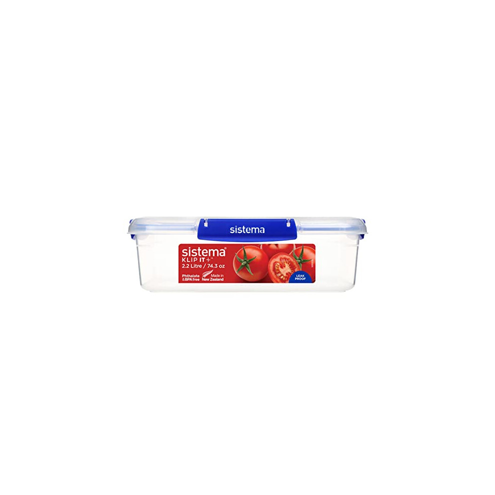 Sistema Klip It Plus Food Storage Container | 2.2 Litre Leak-Proof, Stackable & Airtight Fridge/Freezer Food Boxes | Bpa-Free Plastic | Recyclable