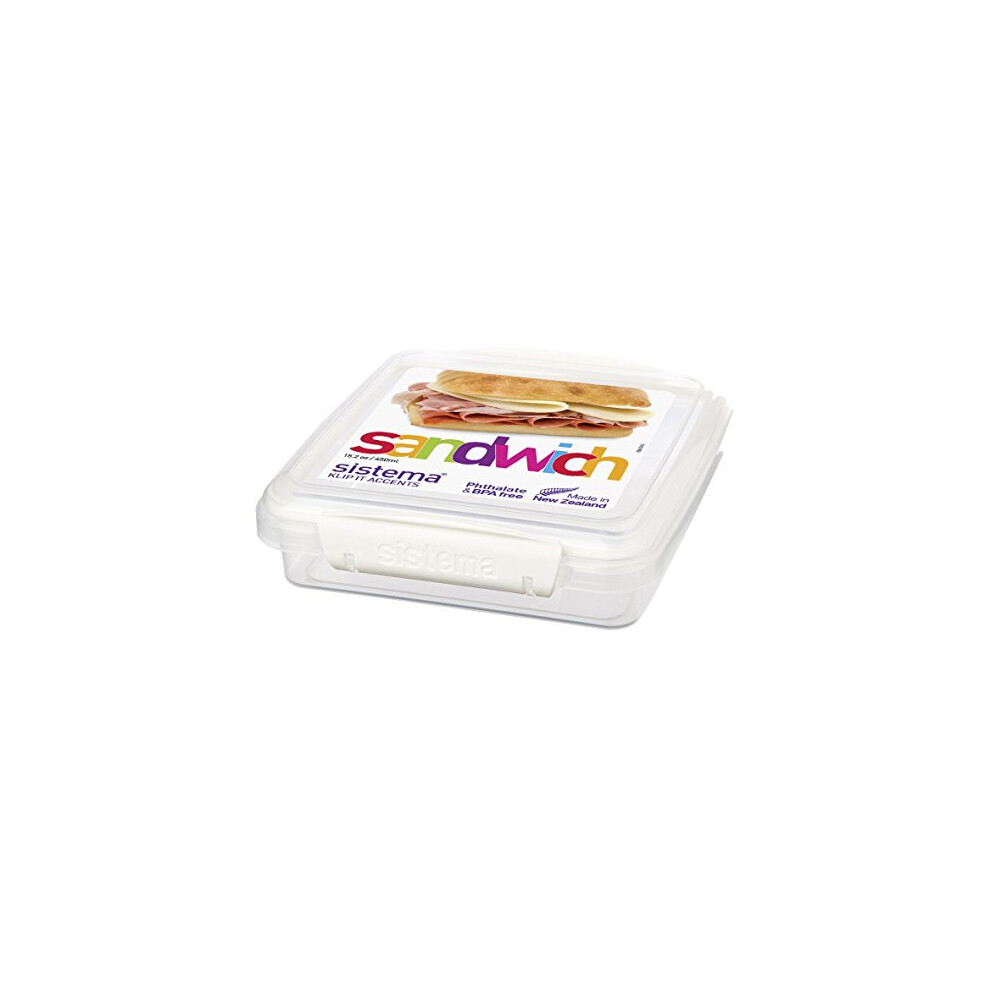 Sistema Klip It Accents Collection Sandwich Box Food Storage Container, 15.2 Ounce/ 1.9 Cup, Assorted Colors