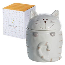 SPOTTED DOG GIFT COMPANY Cat Cookie Jar with Lid, Ceramic Biscuit Barrel, Large Treat Food Storage Container Canister, Cute Novelty Cat Kitchen