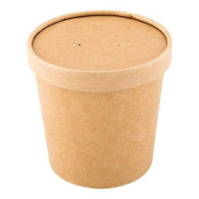 Thali Outlet - 100 x 12oz / 360ml Brown HD Kraft Deli Soup Containers + Vented Paper Lids - for Hot & Cold Food. Ice Cream Rice Curry Takeaways
