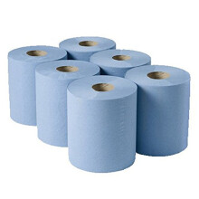 Contract Centrefeed Roll Blue 2 ply, 150m - Set of 6 - Large Roll of Disposable Blue Paper Hand Towels