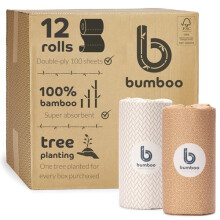 Bumboo |100% Bamboo Wrapped Kitchen Rolls | Pack of 12 Rolls (2-Ply) | FSC Certified | Multipurpose, Plastic-Free, Eco-Friendly, Super Absorbent,