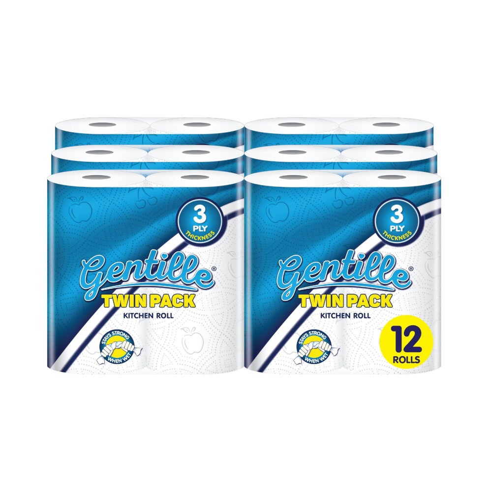 Gentille Twin Kitchen Roll 3 Ply Thick Strong Absorbent Paper (12)