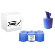 Janit-X Eco Centrefeed Roll Blue 2 ply, 150 - Set of 6 - Large Roll of Blue Paper Hand Towels