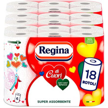 Regina di Cuori Kitchen Paper | Pack of 18 Rolls 2 ply | 50 Sheets per roll | Great Absorbency, Thick and Resistant | 100% FSC? Certified Paper?
