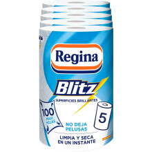 Regina Blitz Kitchen Paper, 5 Rolls, 100 Maxi Sheets, 3-Ply, Ideal for Cleaning Household Surfaces, Lint Free, Recyclable Paper Packaging, 100% FSC