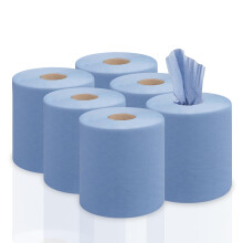 24 Pack 2 Ply Blue Roll Paper Towel Kitchen Roll Blue Centre Feed Roll Paper Rolls for Cleaning Heavy Duty Blue Rolls Paper Towels Kitchen Roll Blue
