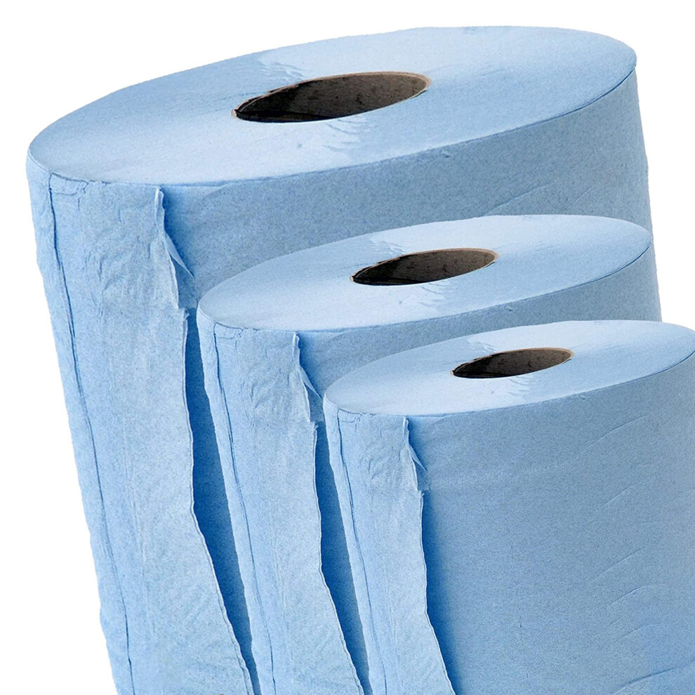 Shorefields Supplies Equestrian & Smallholder Supplies Pack Of 12 Centrefeed Rolls 2Ply Paper Towels Embossed Wiper Cleaning Multipurpose Roll Blue