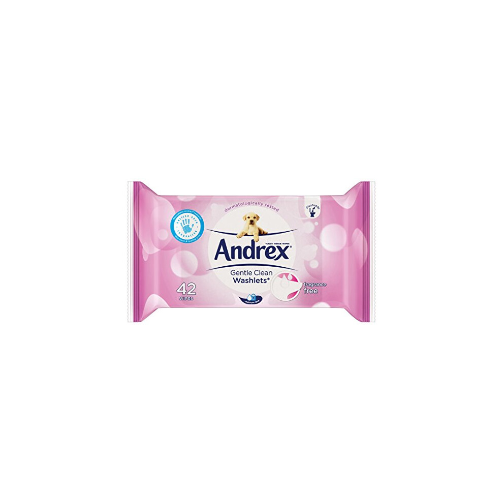 Andrex Washlets Flushable Toilet Tissue Wipes, Gentle Clean - Pack Of 12 (Total 504 Wipes)