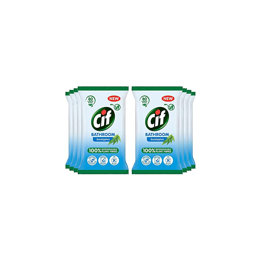 Cif Bathroom Eucalyptus Wipes (8 packs x 80 Sheets) Antibacterial Wipes Cleaning Bundle