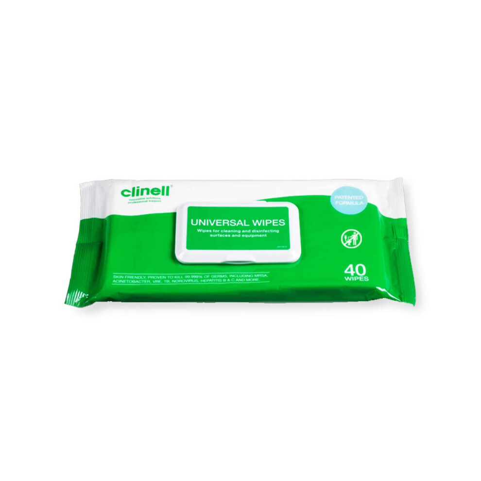 Clinell Universal Cleaning and Disinfectant Wipes for Surfaces - Pack of 40 Wipes - Multi Purpose Disinfectant Wipes, Fast and Effective from 10