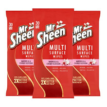 Mr Sheen Ultra Effective Wipes for Wood, Glass, Metal and Plastic, Magnolia and Cherry Blossom Fragrance by Air Wick, 30 Wipes per pack, Pack of 3,