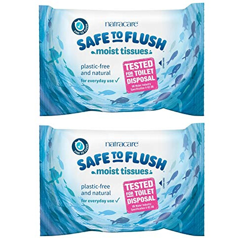 (2 Pack) Natracare Safe to Flush Moist Tissues 30 Wipes