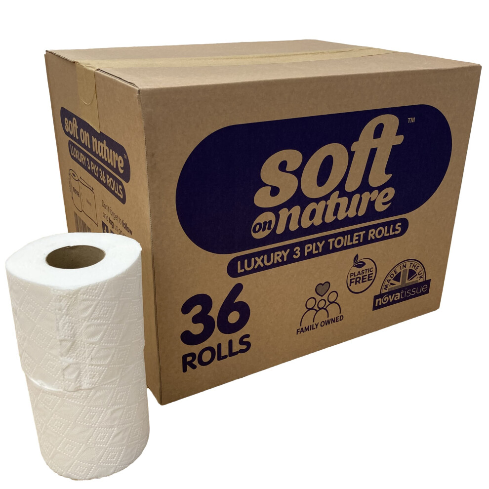 36 Soft on Nature Eco Toilet Rolls 3PLY Luxury Sustainable Tissue, Plastic Free, UK Made