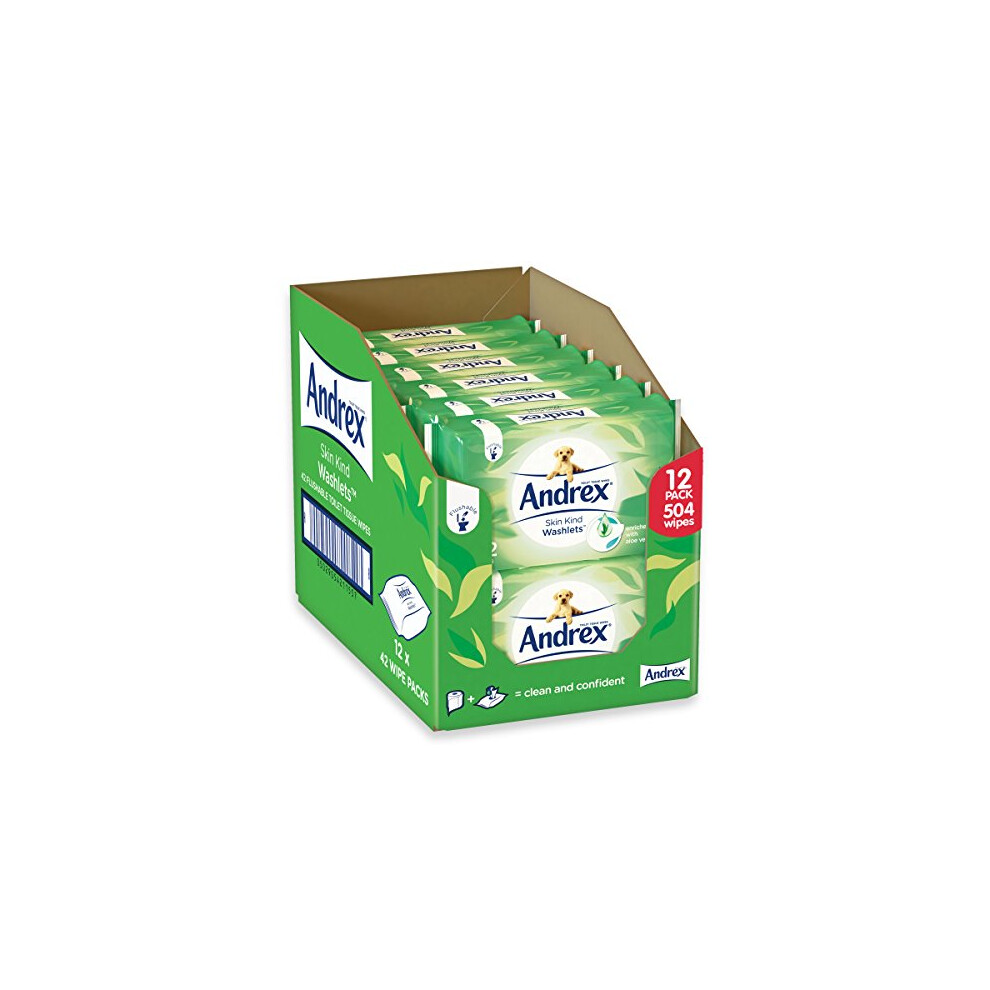 Andrex Washlets Flushable Toilet Tissue Wipes, Skin Kind - Pack Of 12