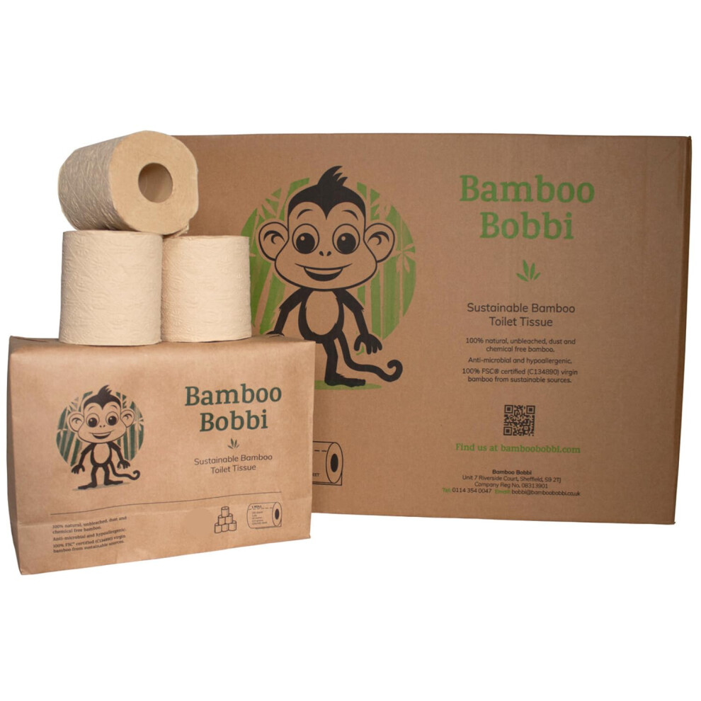 Bamboo Bobbi Eco Bamboo Toilet Paper, Unbleached Bamboo Toilet Roll, Bulk Buy 24 Rolls