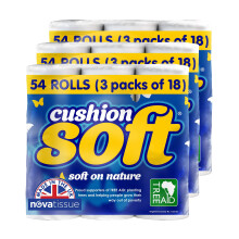 Cushion Soft Quilted Toilet Tissue | Embossed 2-Ply Toilet Paper | Strong, Unscented, Sustainably Sourced | Bulk Pack (54)