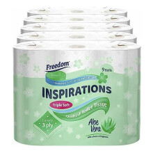 Freedom Inspirations Aloe Vera 3-Ply Quilted Toilet Tissue Pack – 45 Rolls (5 x 9 Roll Pack)