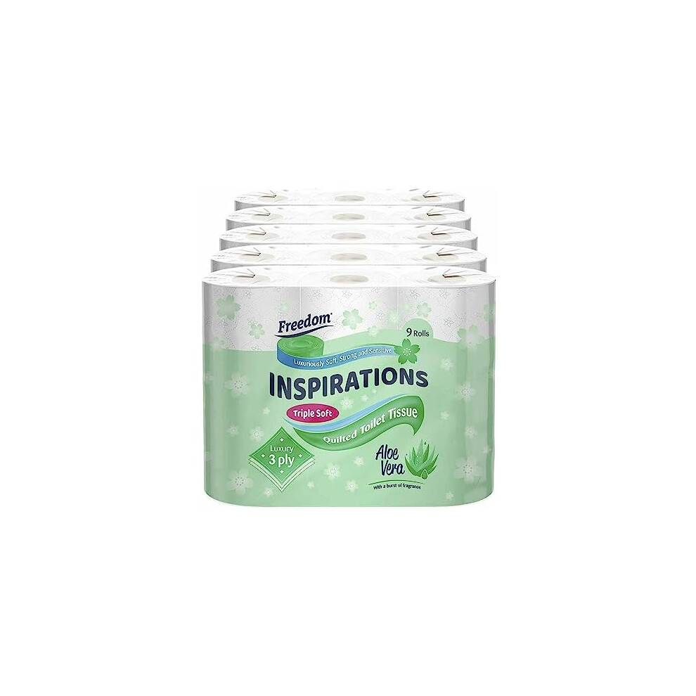 Freedom Inspirations 3Ply Quilted Toilet Tissue Pack ? Aloe Vera 45 Rolls (5 x 9 Roll Pack)