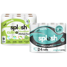 Splesh Household Bundle Culina Kitchen Towel 3-Ply Ultra Absorbent Extra Strong and Large Kitchen Rolls (9 Rolls) with Original White Toilet Roll