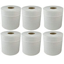 KING KARAN? White 6 X Paper Rolls - 2 Ply Embossed Centre Feed - Hand Kitchen Towel Tissue Rolls