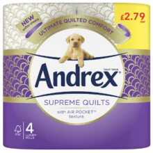 London Grocery Andrex Supreme Quilts Toilet Tissue, 4 Quilted Toilet Rolls x Case of 6