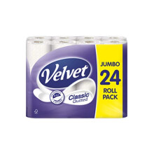 24-Pack Velvet Quilted Toilet Rolls, 3-Ply Classic Comfort & Ultra-Soft Feel