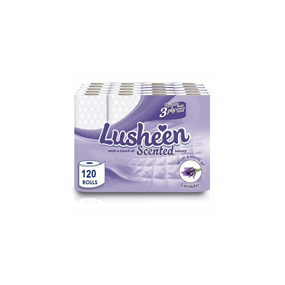 Lusheen Toilet Roll Bulk Buy - Pack of 60 Rolls (1 x 60 Packs) Quilted White 3 Ply Lavender Fragrance Toilet Rolls (2 Pack- 120 Rolls)