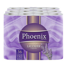 36 Phoenix Soft Lavender Fragranced Luxury Toilet Rolls Bulk Buy - Quilted White 3 Ply Toilet Paper - Pack of 36 Toilet Tissue (12 x 3 Packs)